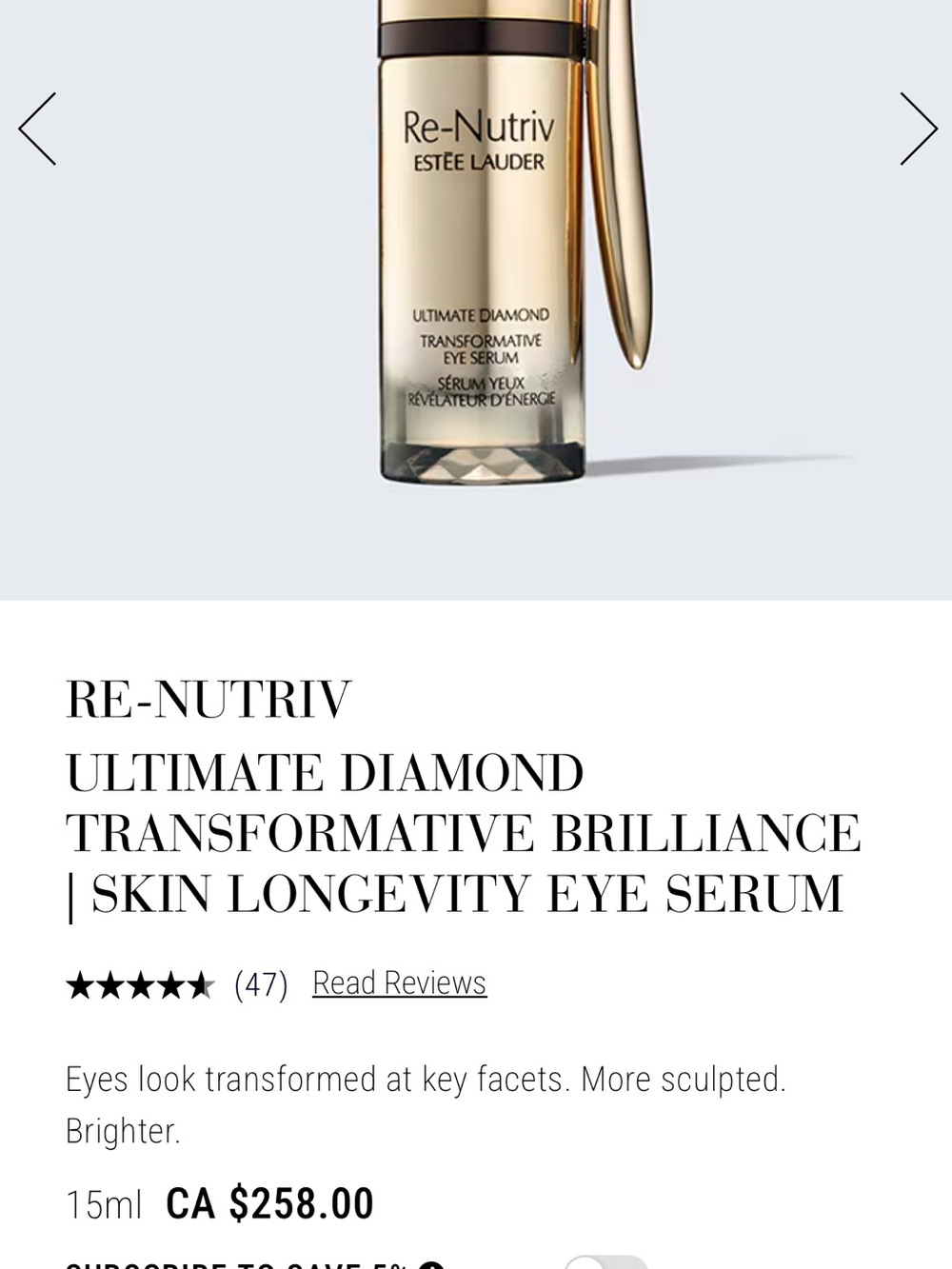 brand new sealed Estee Lauder Re-Nutriv Ultimate Diamond Eye Serum - Gold